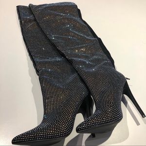 Rhinestone Sparkly Over the Knee Heeled Boots